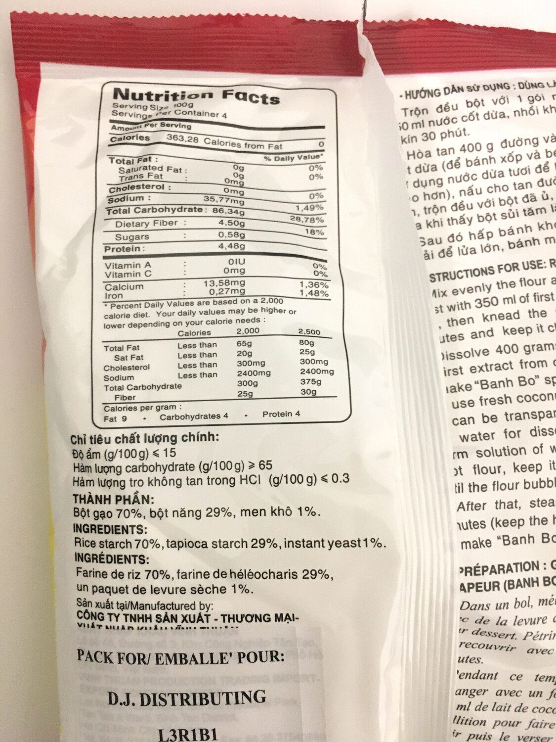 VINH THUAN RICE FLOUR FOR CAKE 20X400G