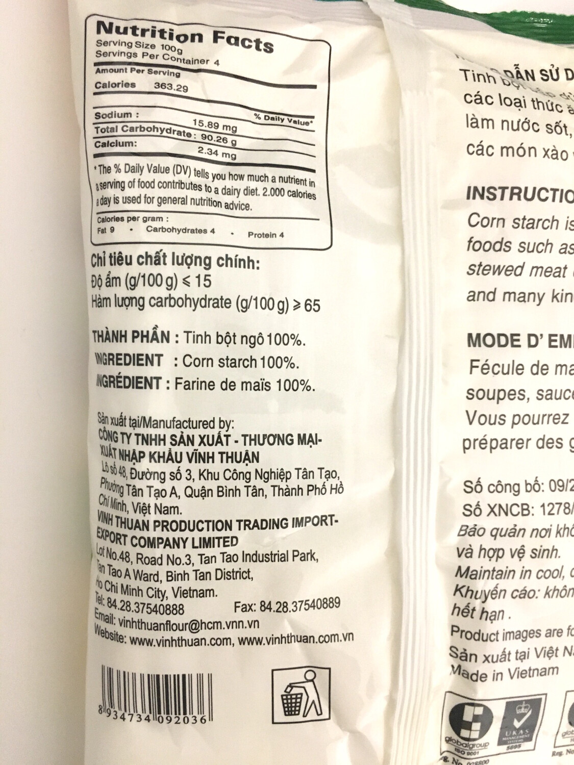 VINH THUAN CORN STARCH 20X400G