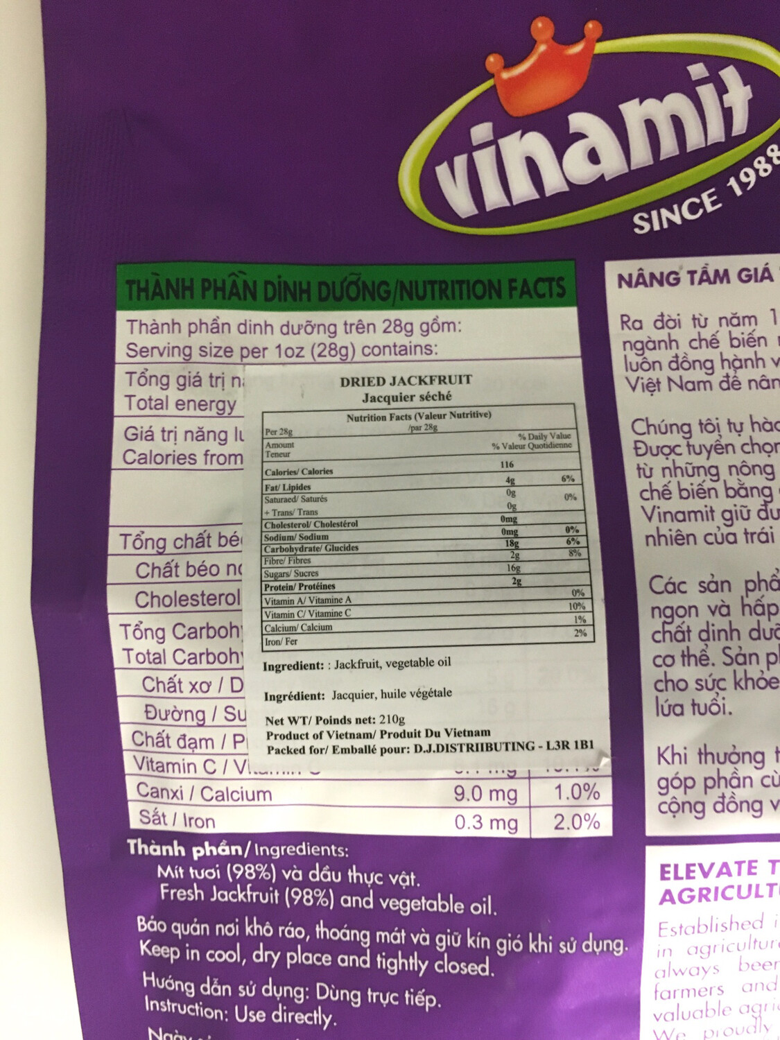VINAMIT JACKFRUIT CHIPS 20X210G