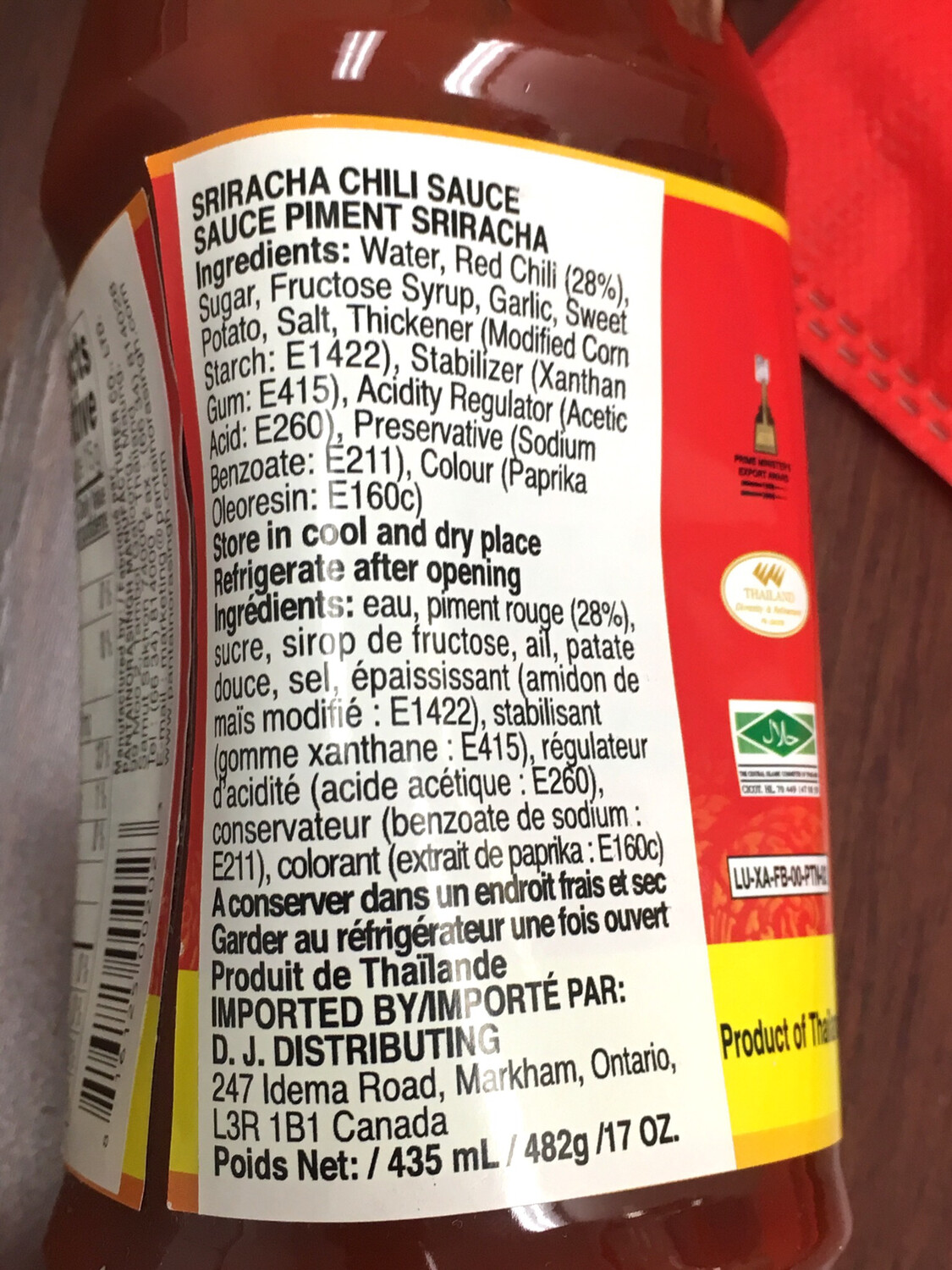 PANTAI SRIRACHA CHILI SAUCE 12X435ML