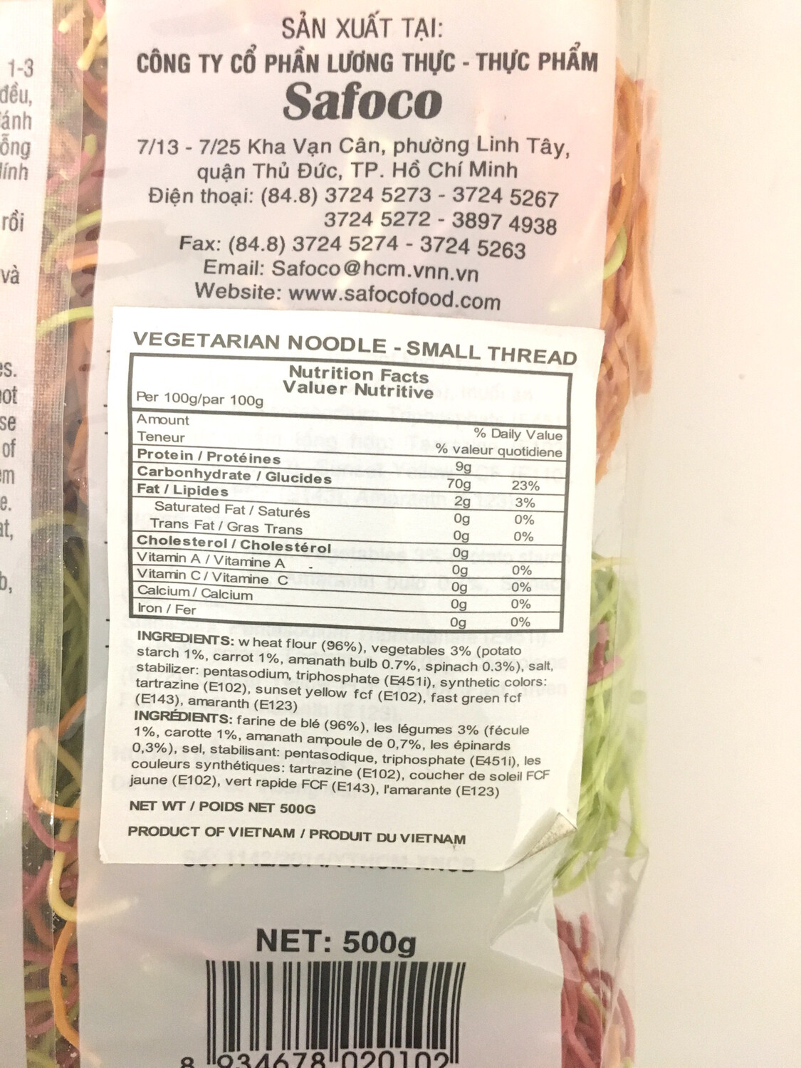 SAFOCO VEGETABLE NOODLE - SMALL THREAD 20X500G