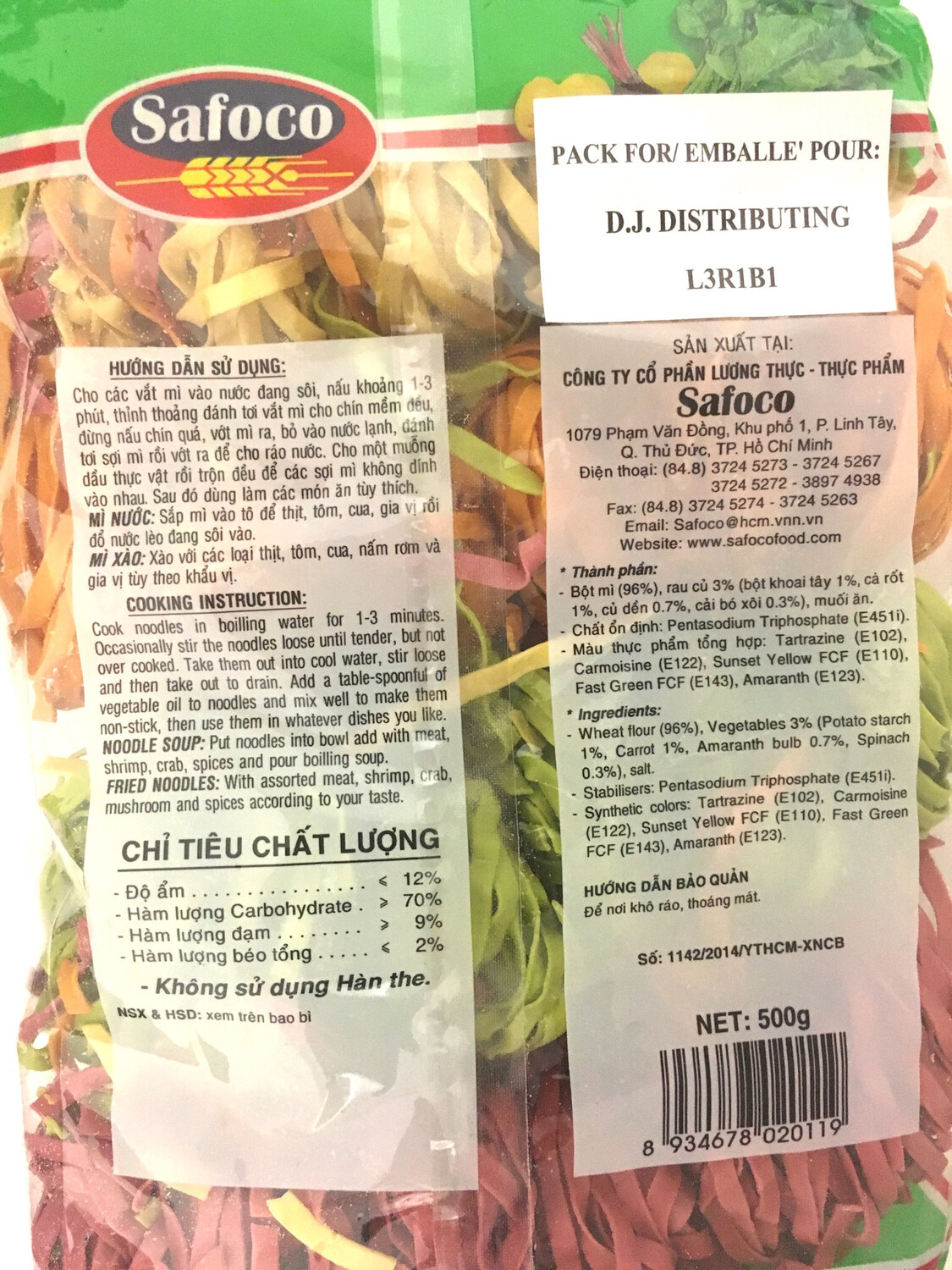 SAFOCO VEGETABLE NOODLE - BIG THREAD 20X500G
