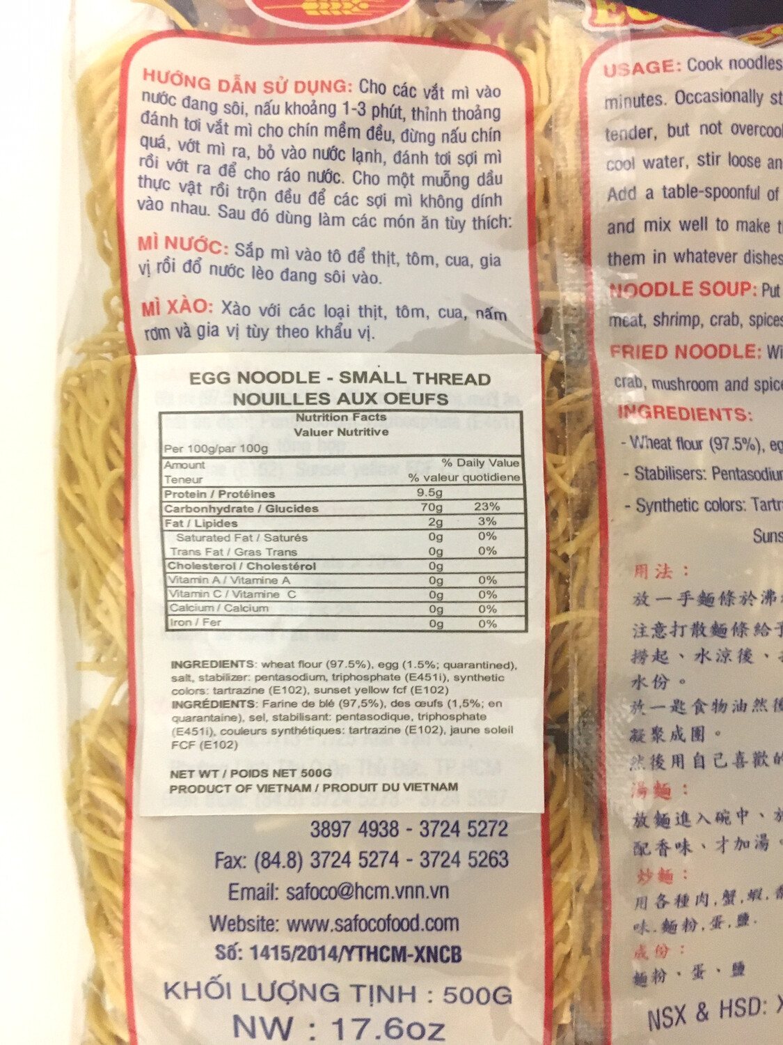 SAFOCO EGG NOODLE - SMALL THREAD 20X500G