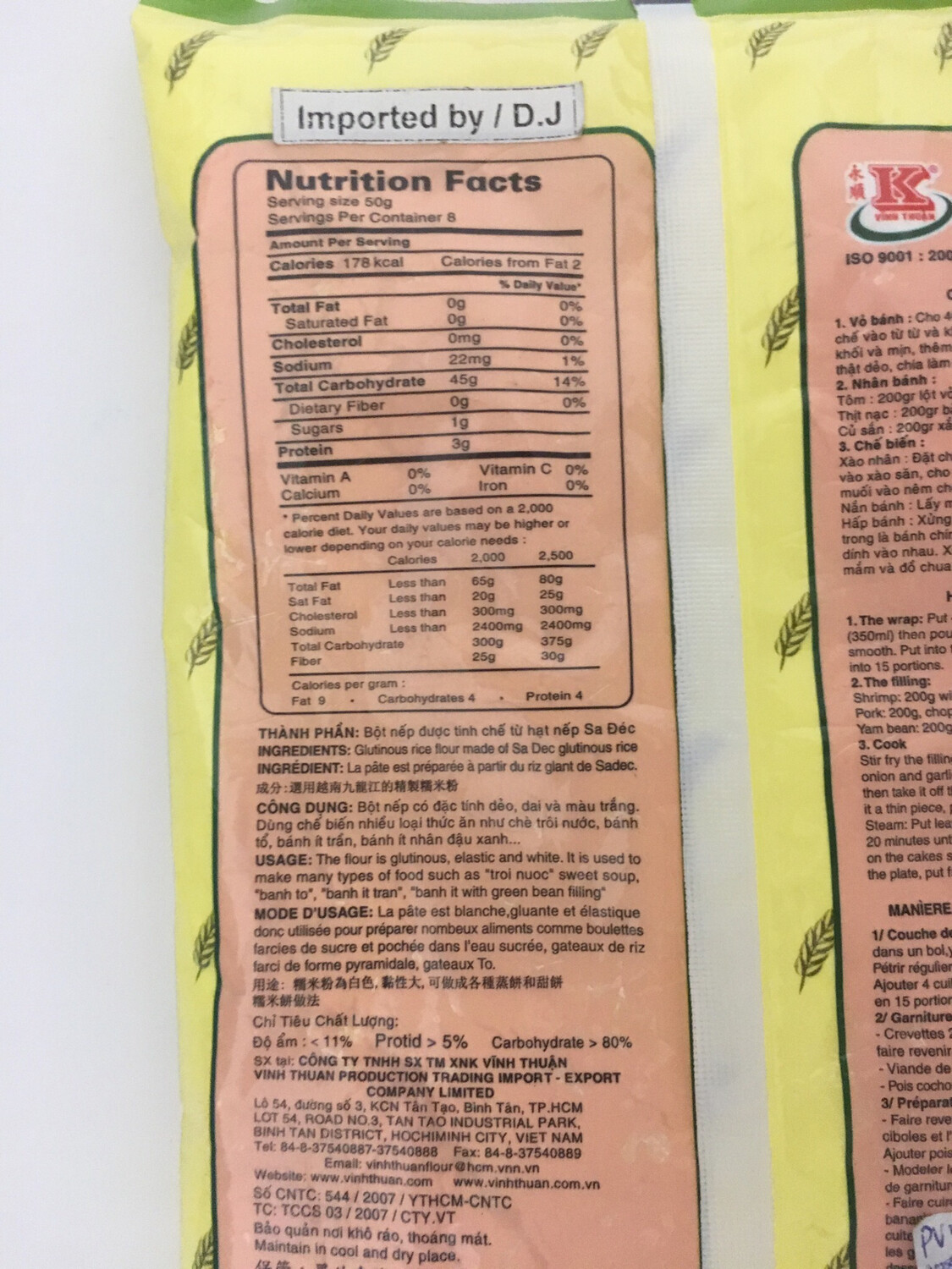 VINH THUAN GLUTINOUS RICE FLOUR 20X400G