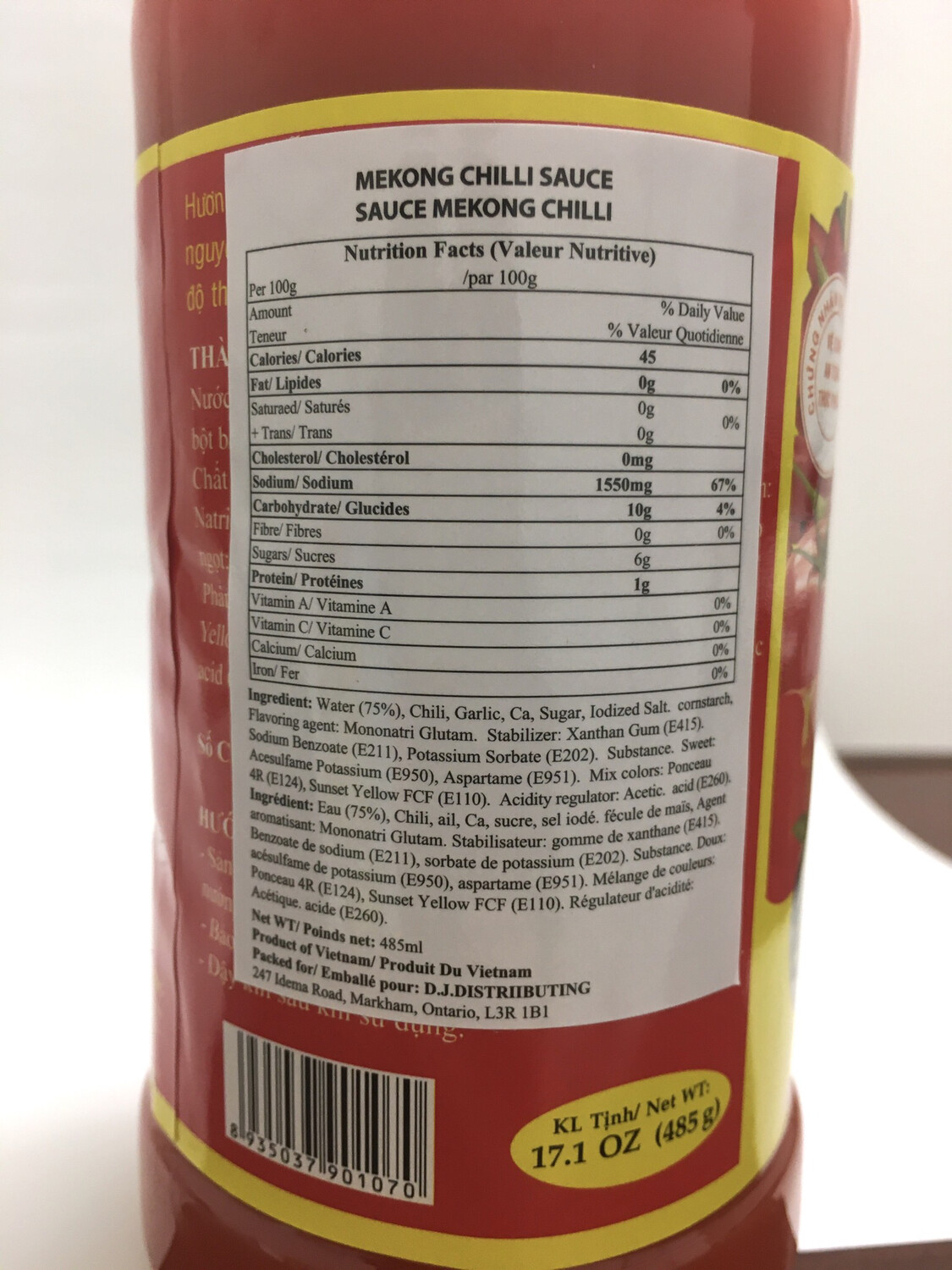 MEKONG HOT CHILI SAUCE 24X485G