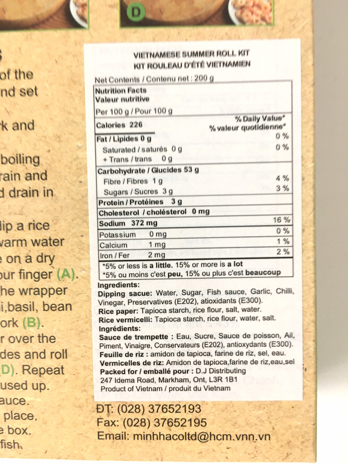 MINH HA FOODS VIETNAMESE SUMMER ROLL KIT 12X200G