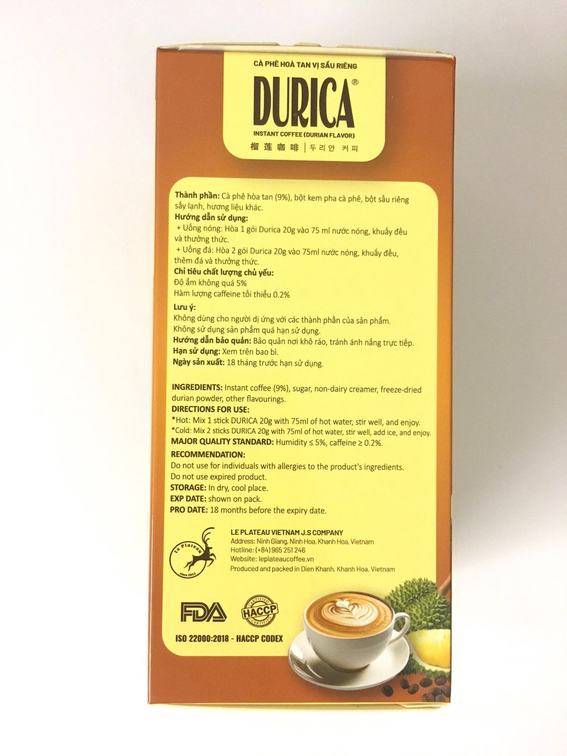 LE PLATEAU INSTANT COFFEE - DURICA DURIAN FLAVOUR 50X200G