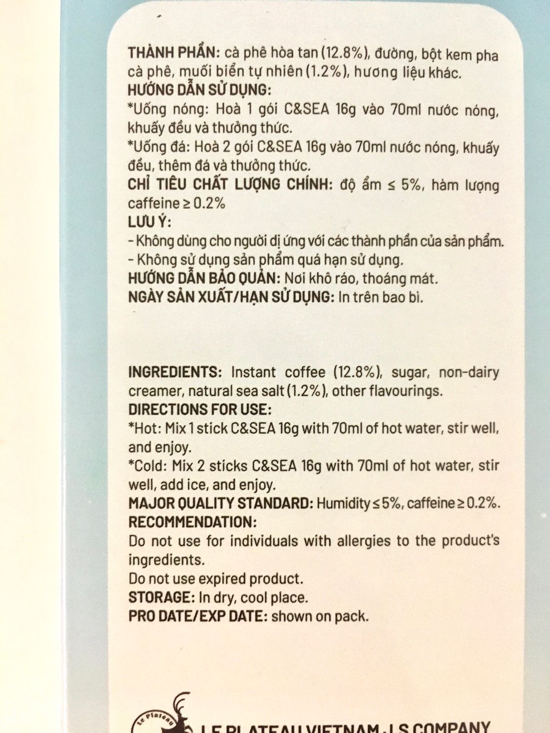 LE PLATEAU INSTANT COFFEE - SEA SALT FLAVOUR 50X160G