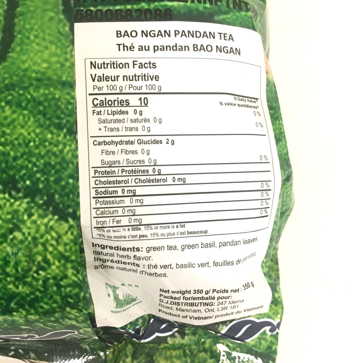 BAO NGAN PANDAN TEA 5X10BGSX350G