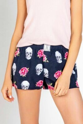PJ Salvage Navy Skull and Roses Soft Cotton Twill Pajama Short   Size M