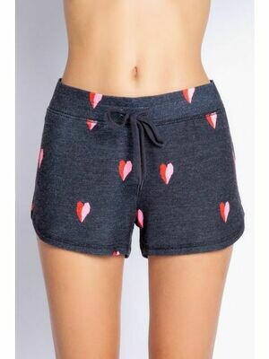 PJ Salvage Sealed With A Kiss Hearts Grey Lounge PJ Shorts Size XS, M, XL