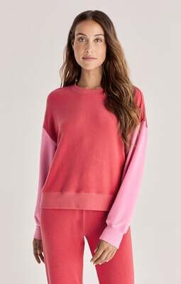 Z Supply Elle Hot Pink Color Block Long Sleeve Top Size M, XL