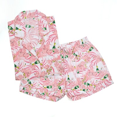 Pink Flamingo Champagne Cotton Pajama Short PJ Lounge Set  Size XS/S