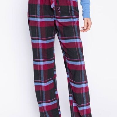 PJ Salvage Black and Blue Plaid Soft Cotton Twill Pajama PJ Pant