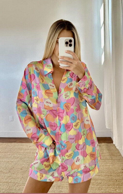 Candy Hearts Silky Pajama Short Set