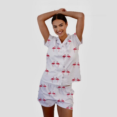 Flamingos & Cocktails Pajama PJ Short Set