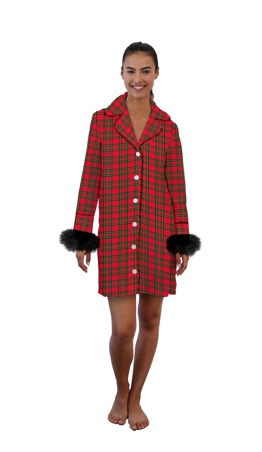 Red Plaid Sleepshirt With Removable Fur