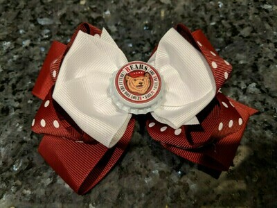 Bottle Cap Bow #1 Burgundy with white polka dots with white on top