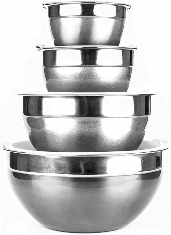 Stainless Steel Mixing Bowls - Space Saving Storage, Easy Grip, Stability Design Mixing Bowl Set - Stackable Mixing Bowls with Silicon Lids for Cooking, Baking and Food Storage