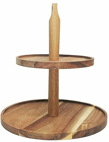 Fruit Rack Stand - 2-Tier Bamboo Basket Stand for Kitchen Counters - Basket Display Tray for Fruits Vegetables Snacks and Bread