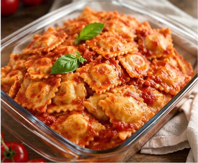 Ravioli di Carne con pomodoro e basilico