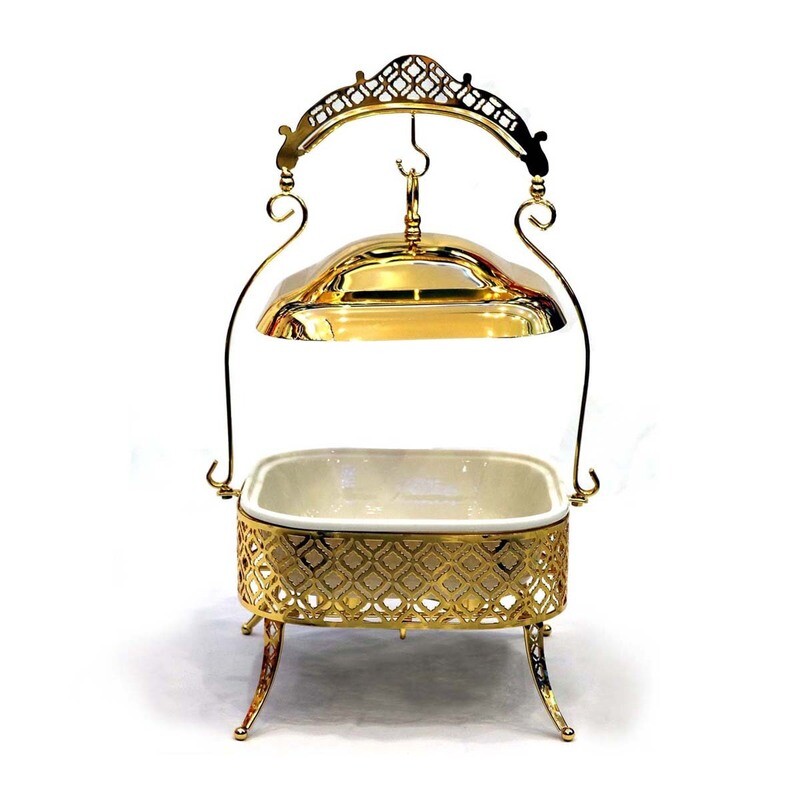 Square Buffet Bowl With Cover And Food Server Gold 37x37 centimeter