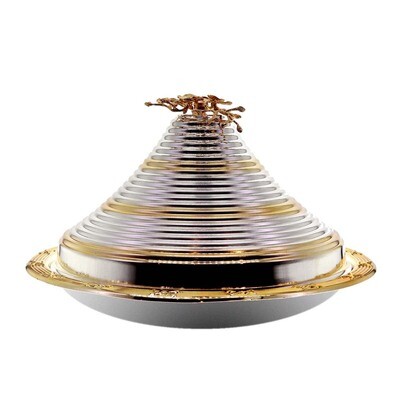 Liying Food Dome with Lid 44cm Diameter, Gold/Silver Silver 44x44x30 centimeter