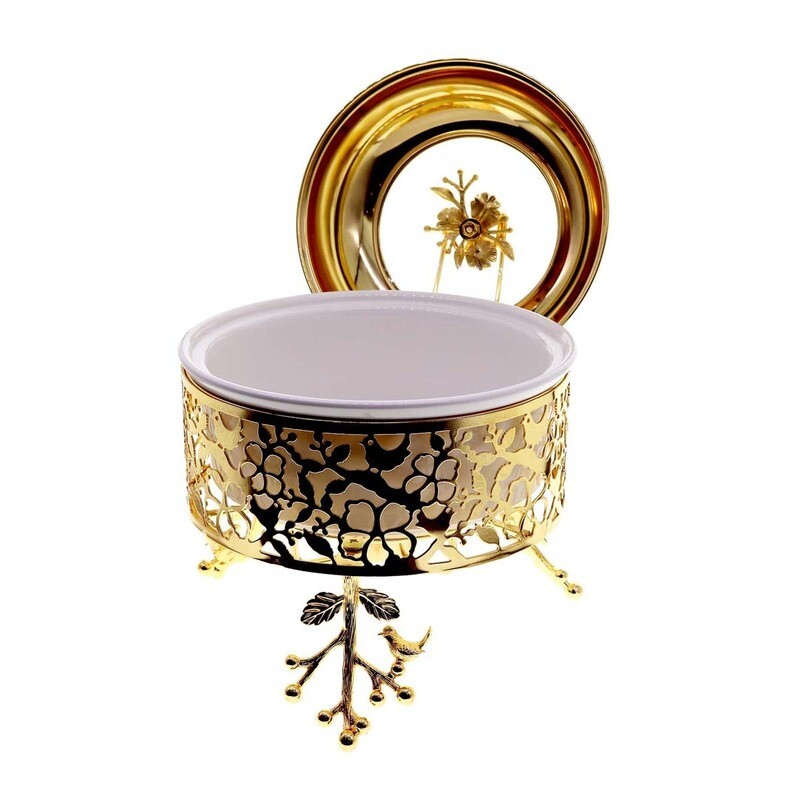 Liying Big Buffet Bowl with Cover and Food Server 31cm Diameter, Gold Gold 31X15X31 centimeter