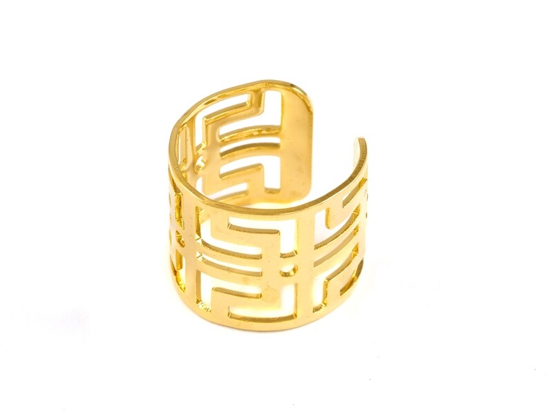 Bague YELL Motif Aztèque dorée 16 carats
