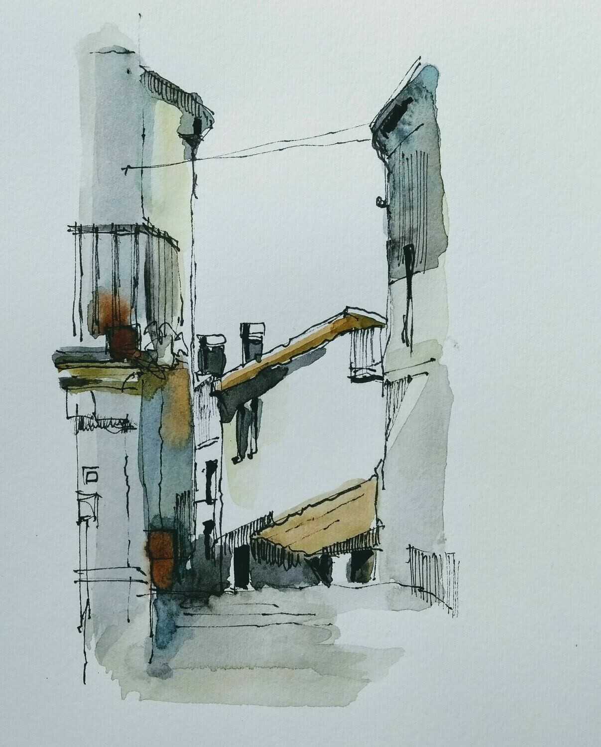 Italian street, watercolor