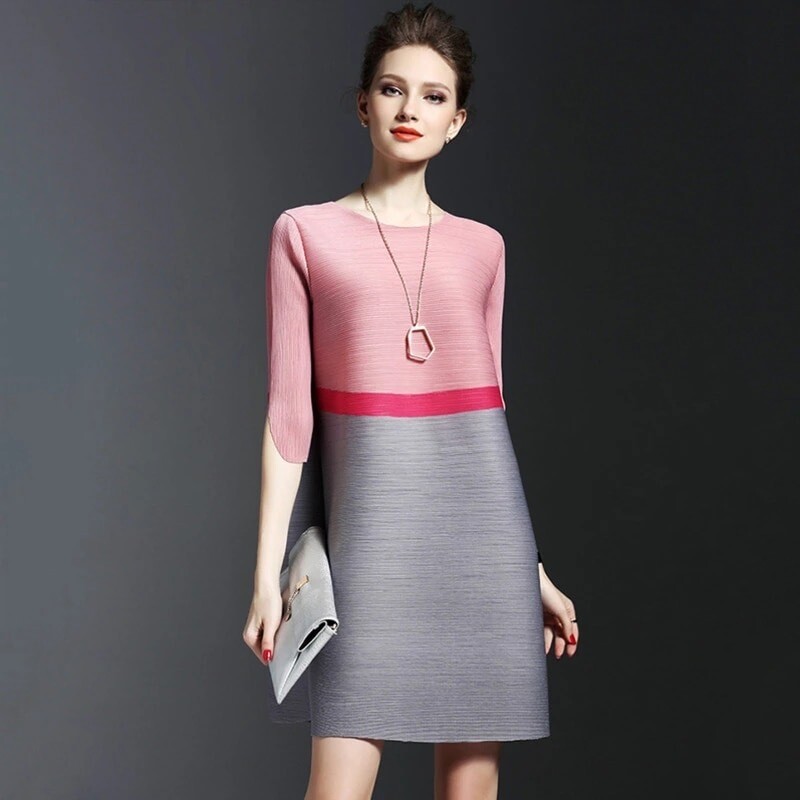 3/4 Sleeve Pink &amp; Grey Contrast Top