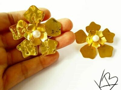Gold Flower Statement Earrings