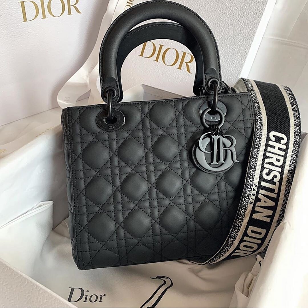 Medium Lady Dior Bag Black Cannage Lambskin  DIOR SG