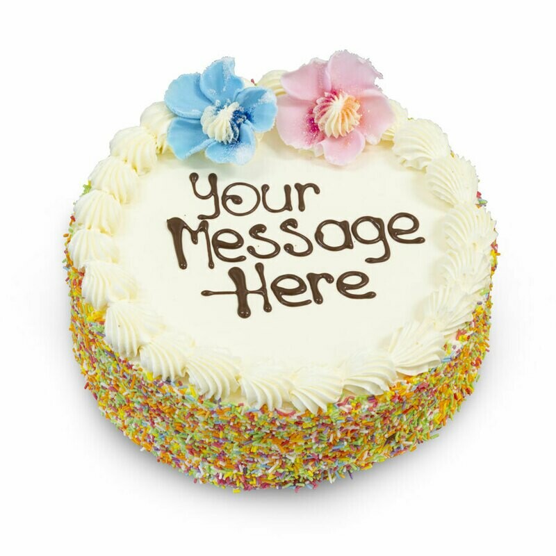Buttercream &amp; Vanilla Sponge 8&quot; Round with 100&#39;s and 1000&#39;s Side Coating