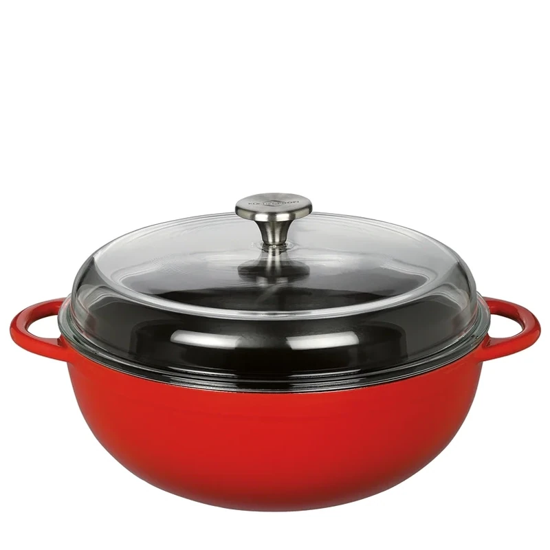 Küchenprofi - Casseruola con coperchio alto in vetro rosso 28 cm