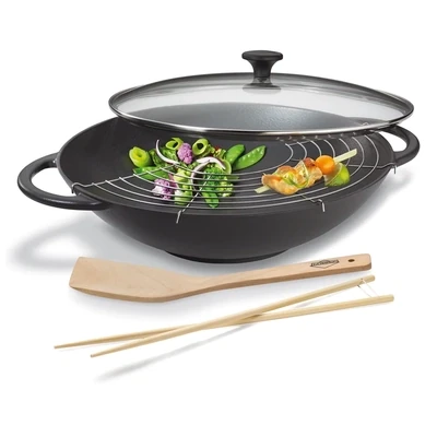 Küchenprofi - Set wok con coperchio in vetro 36 cm