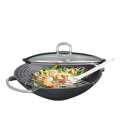 Küchenprofi - Set wok con coperchio in vetro con maniglie in acciaio inox 36 cm