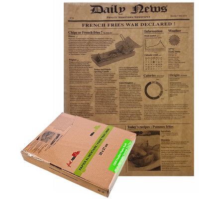 Firstpack - Braunes, fettdichtes Papier im Newspaper Design 3,5x2,7 cm