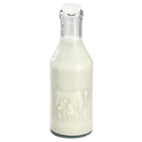 Frilich - Nachschubbehälter Glasflasche mit Milchmotiv 1 l/Silikonstopfen Connect&Carafine