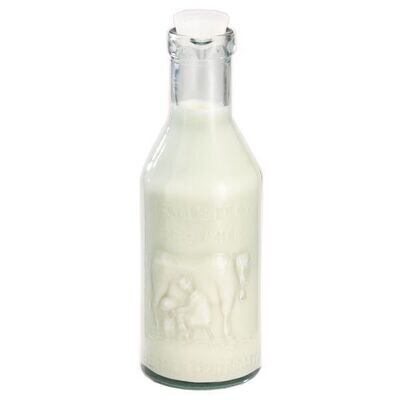 Frilich - Nachschubbehälter Glasflasche mit Milchmotiv 1 l/Silikonstopfen Connect&amp;Carafine