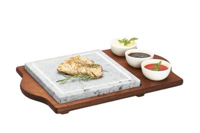 Bisetti - Set Steinplatte mit Holzstände 25 x 25 cm