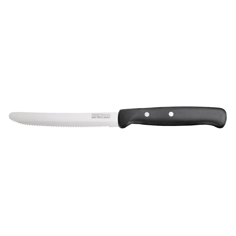 Coltello tavola Kaimano Premium nero con lama inox, ideale per uso horeca in ristoranti e mense professionali.
