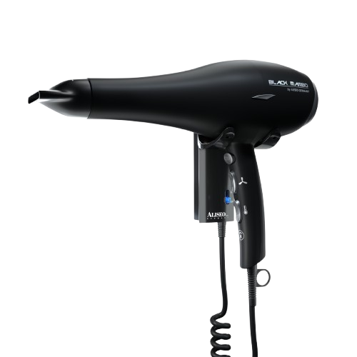 Aliseo - Asciugacapelli Black Mambo con supporto a parete Hang-up e cavo e spina aggiuntiva 1875W