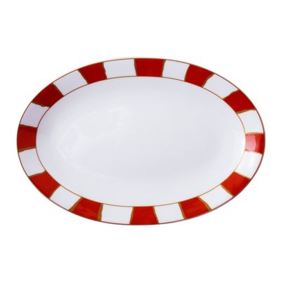 Geminiano Cozzi - Piatto ovale 37 x 26,5 cm Striche Arancio e Oro