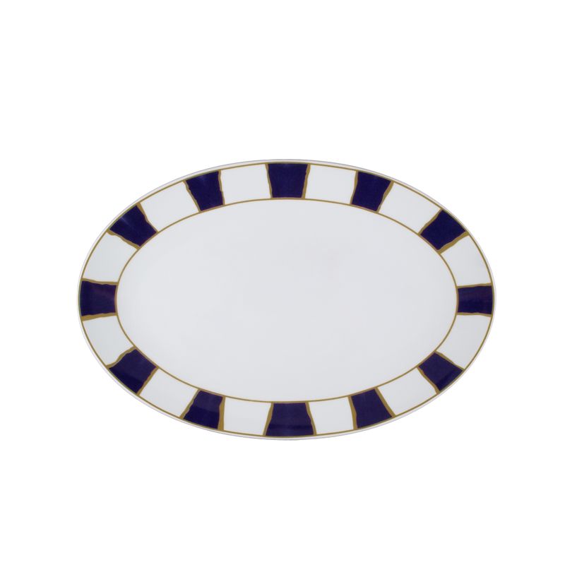 Geminiano Cozzi - Piatto ovale 26 cm Striche Blu e Oro