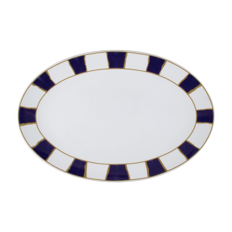 Geminiano Cozzi - Piatto ovale 32 cm Striche Blu e Oro