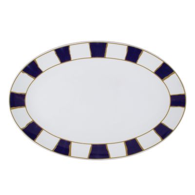 Geminiano Cozzi - Piatto ovale 37 x 26,5 cm Striche Blu e Oro