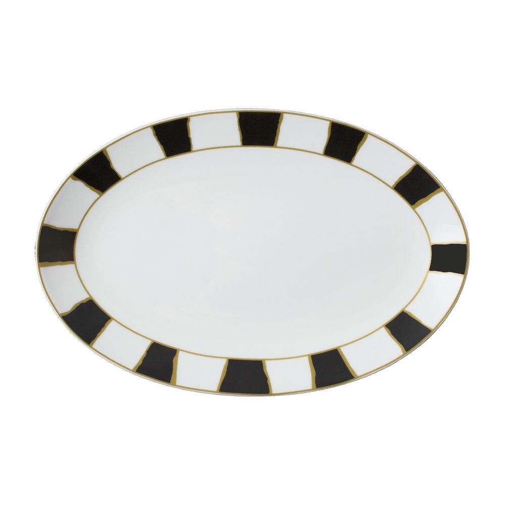 Geminiano Cozzi - Piatto ovale 26 cm Striche Nere e Oro