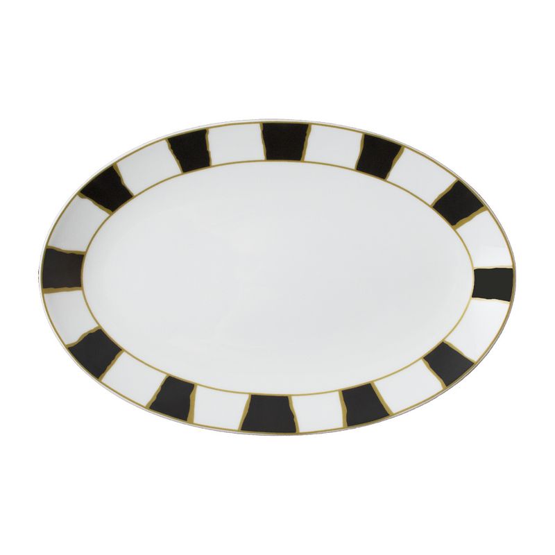 Geminiano Cozzi - Piatto ovale 26 cm Striche Nere e Oro