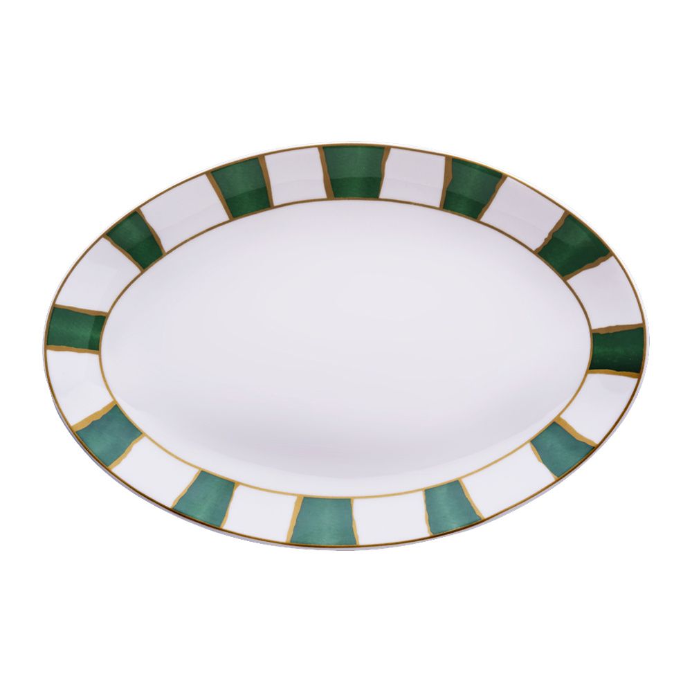 Geminiano Cozzi - Piatto ovale 32 cm Striche Verdi e Oro
